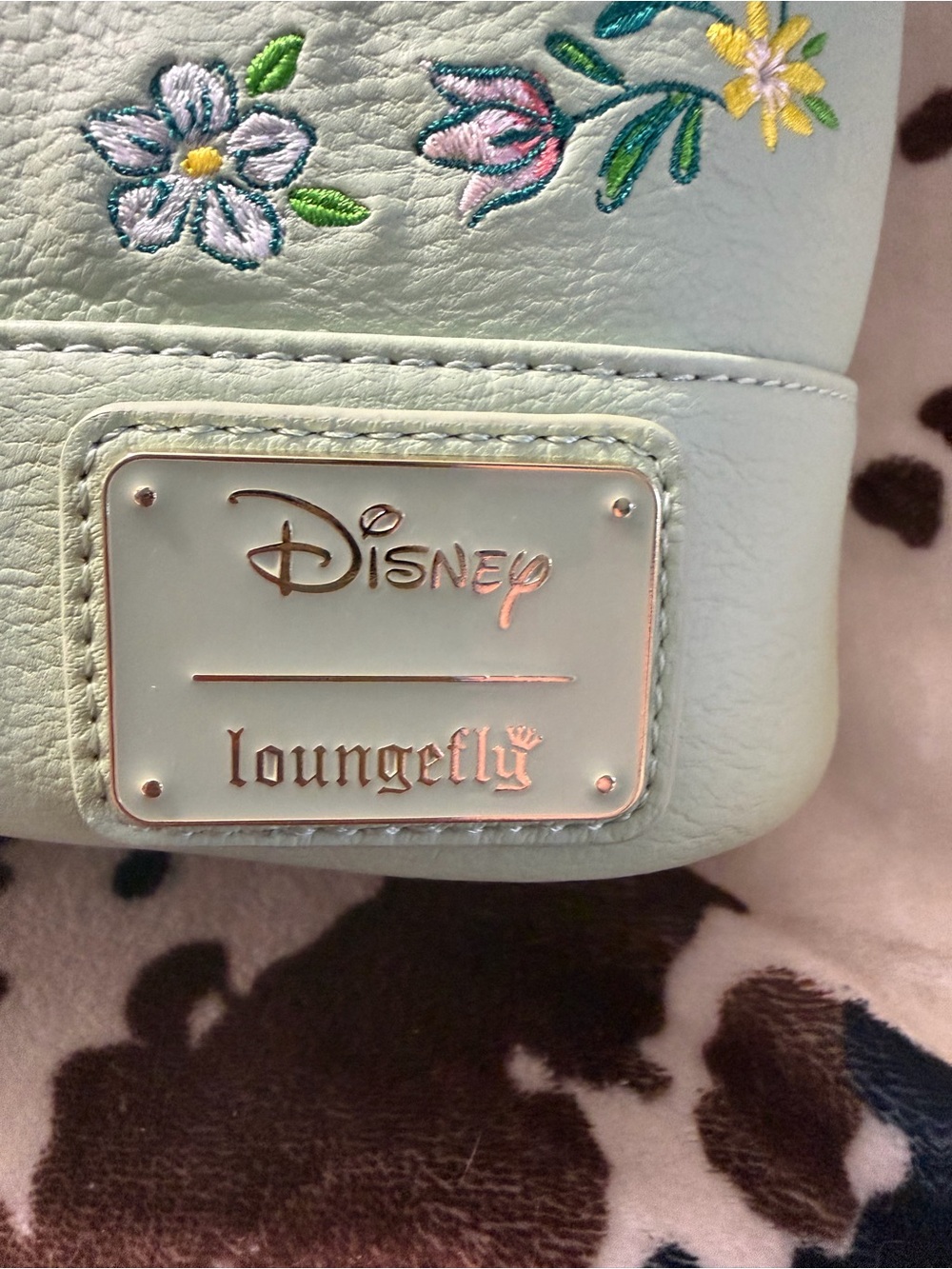 Loungefly Mint Green Floral Embroidered Mini Backpack with Rose Gold Plaque - Picture 2 of 7